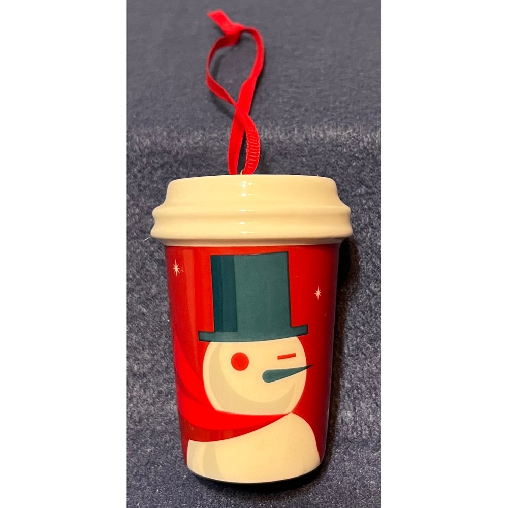 Starbucks Holiday 2012 Red Cup Snowman Ceramic Christmas Ornament